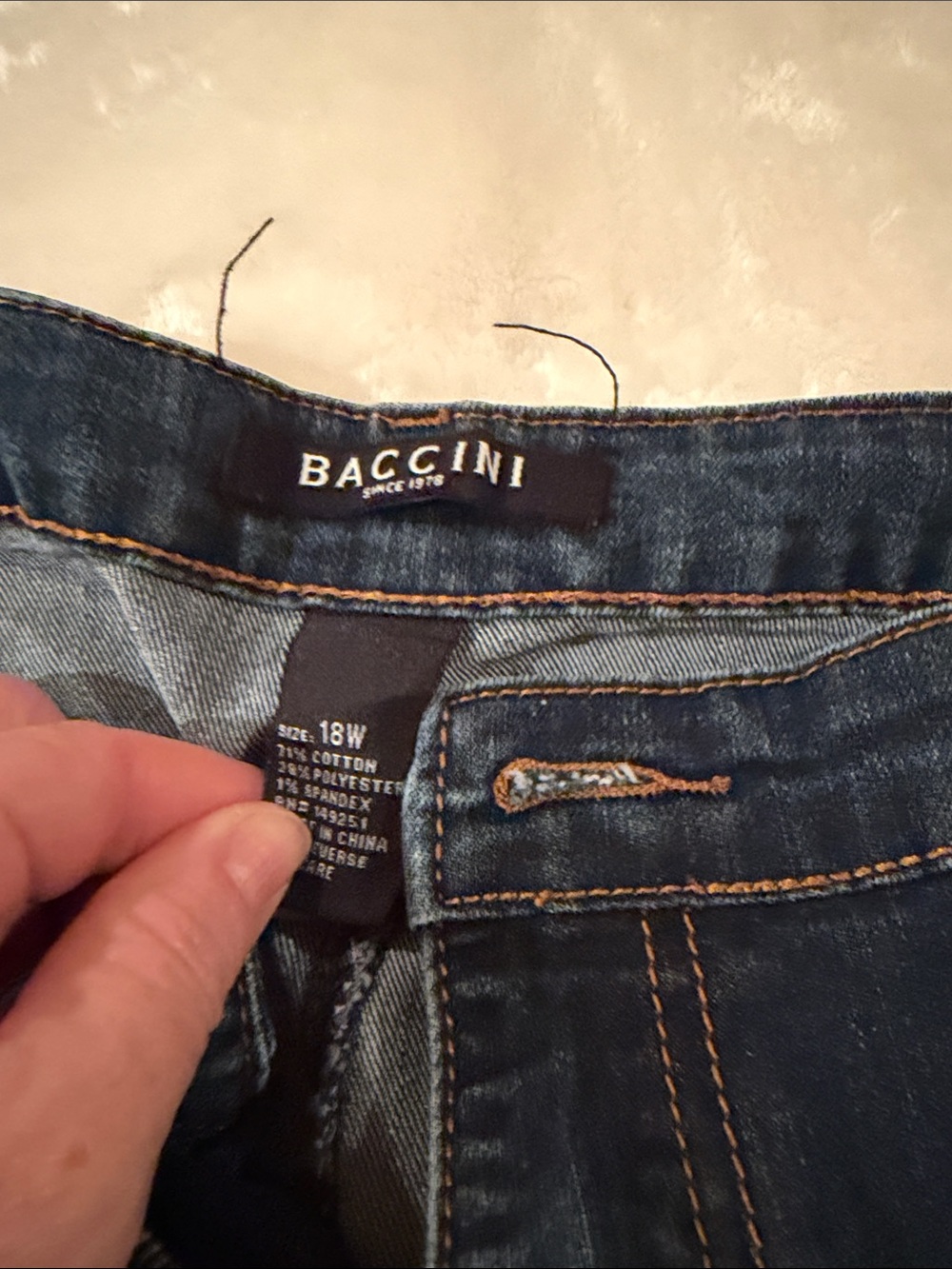 Baccini Blue Denim Jean skirt with Orange Stitching